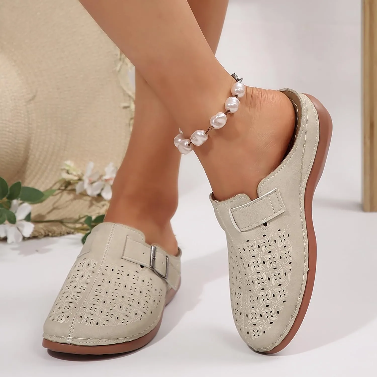 ZSpzx Women's Orthopedic Closed Toe Sandals Summer Slip On Cutout Caged Adjustable Strap Low Wedge Heel Sandal Ladies Arch Support Comfortable Cushion Footbed Recovery Mules for Daily Wear