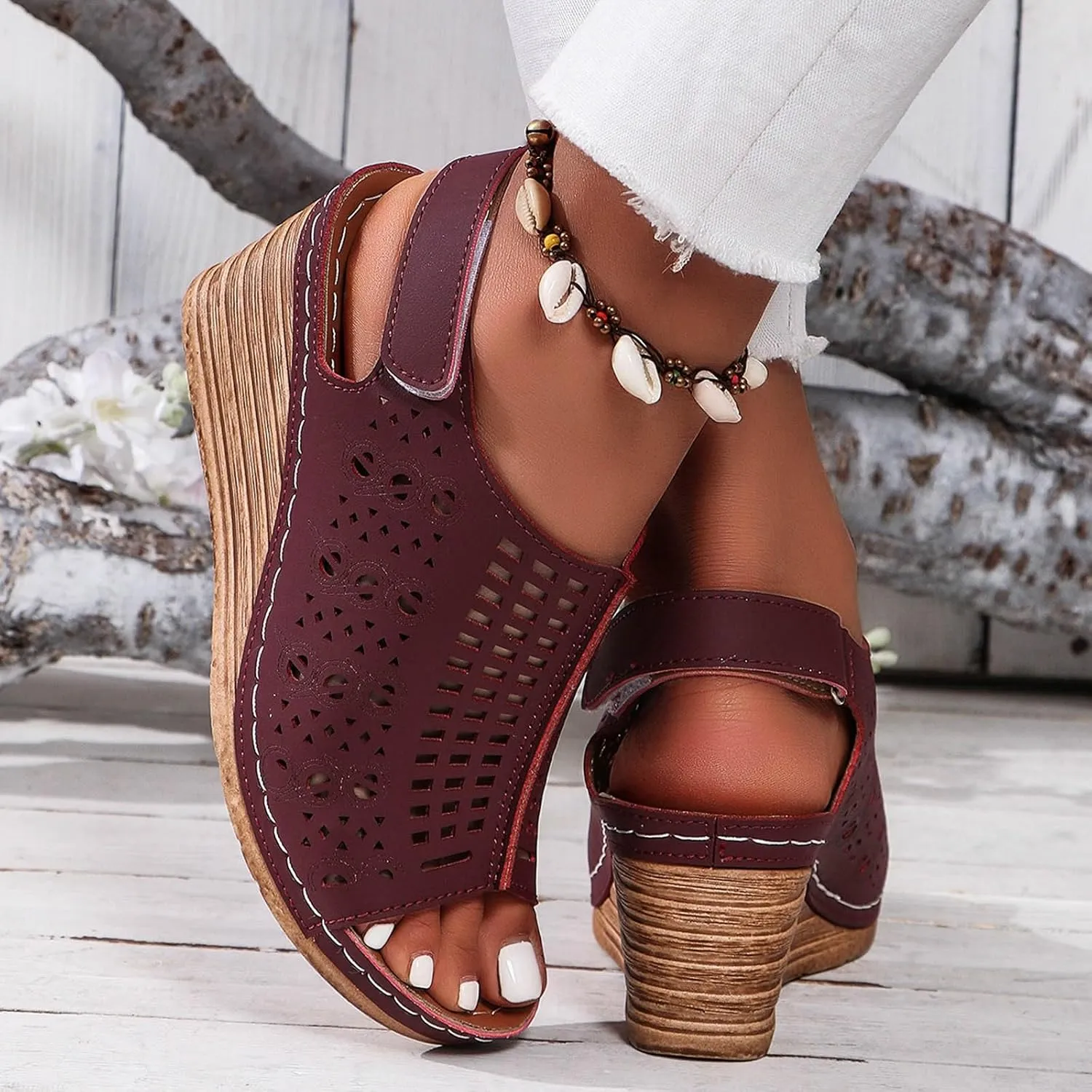 ZSpzx Womens Platform Wedge Sandals,Sandals for Women Dressy Summer Slip on Elastic Ankle Strap Casual Slip on Elastic Ankle Strap Beach Shoes for Street Work Travel