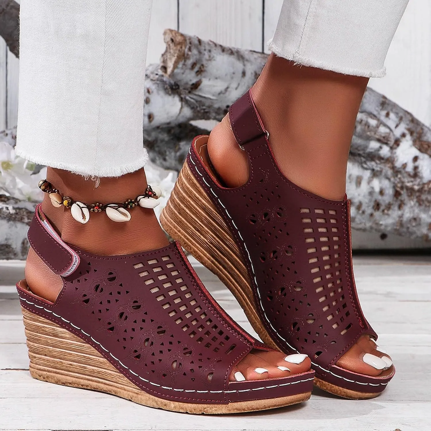 ZSpzx Womens Platform Wedge Sandals,Sandals for Women Dressy Summer Slip on Elastic Ankle Strap Casual Slip on Elastic Ankle Strap Beach Shoes for Street Work Travel
