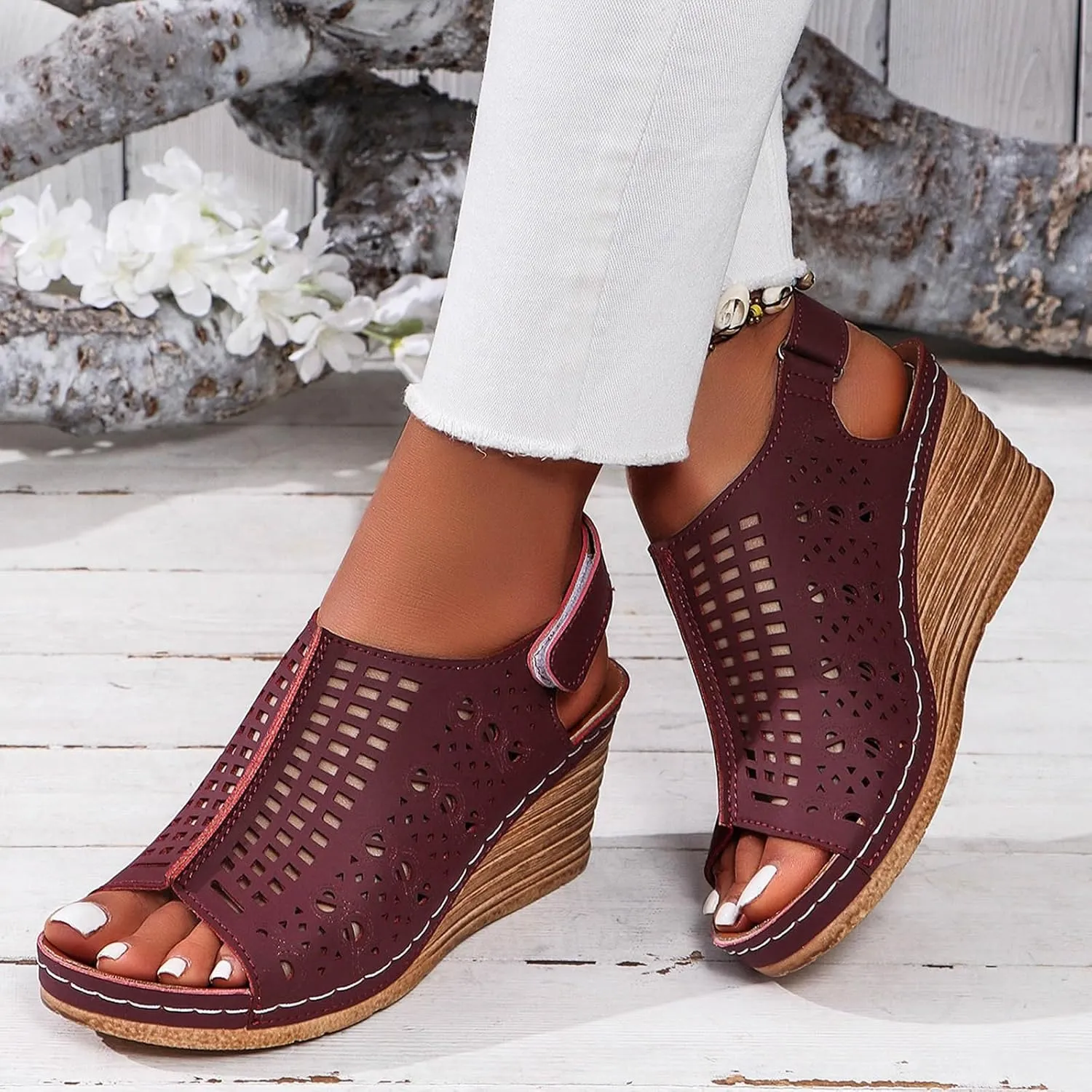 ZSpzx Womens Platform Wedge Sandals,Sandals for Women Dressy Summer Slip on Elastic Ankle Strap Casual Slip on Elastic Ankle Strap Beach Shoes for Street Work Travel