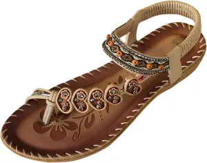 ZSpzx Women's Summer Sandals Sparkly Bling Lace Flower Sandals Casual Comfortable Bohemia Flat Sandals Open Toe Ankle Crystal Shoes Ankle Strap Beach Shoes