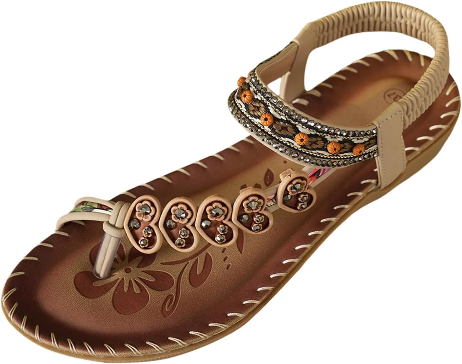 ZSpzx Women's Summer Sandals Sparkly Bling Lace Flower Sandals Casual Comfortable Bohemia Flat Sandals Open Toe Ankle Crystal Shoes Ankle Strap Beach Shoes