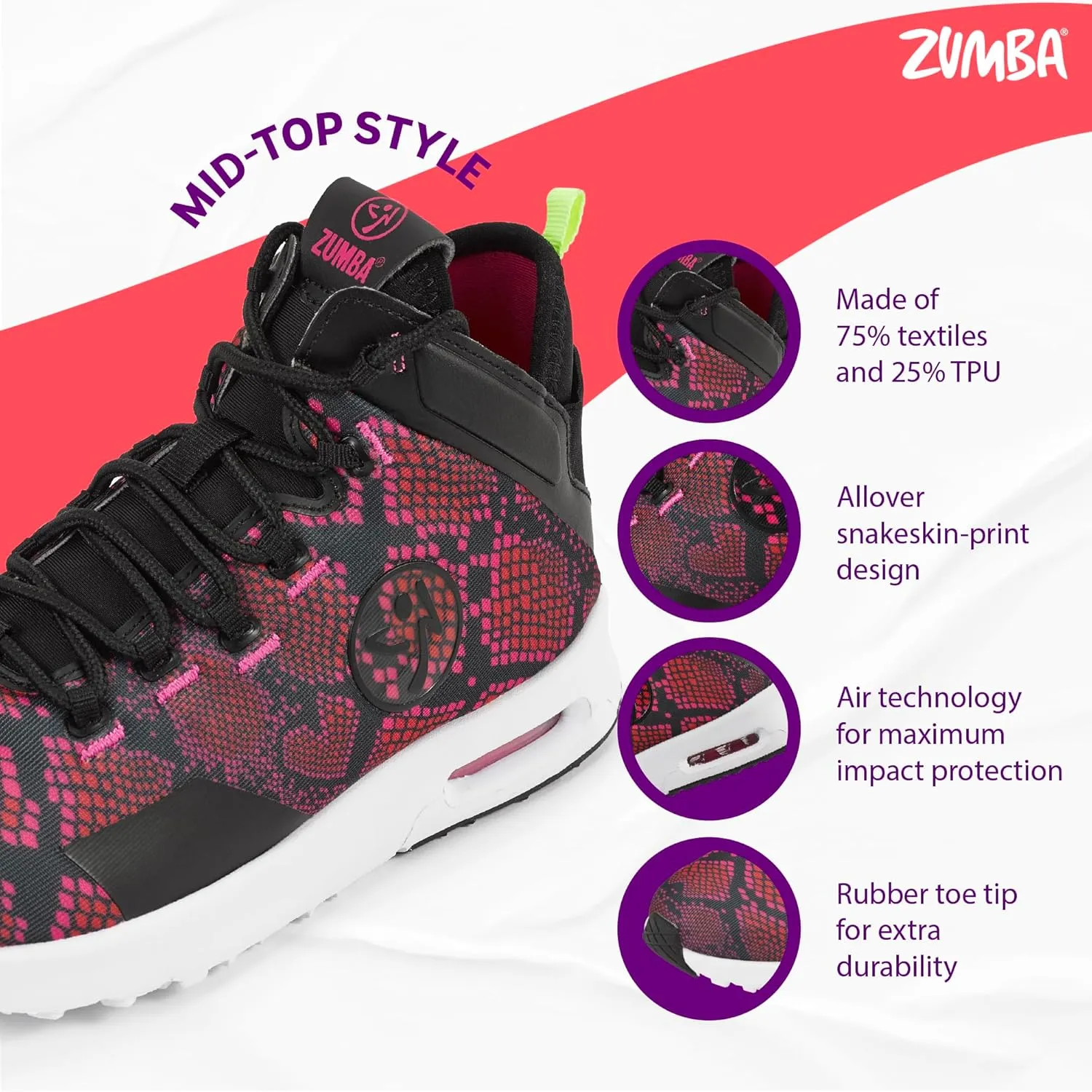 ZUMBA Air Funk Women’s Dance Shoes, Mid-Top Fitness Sneakers